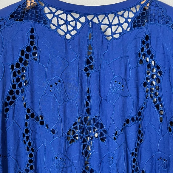 Vintage 80s/90s Women’s Royal Blue Lace Cutout Long Line Embroidered Top XXL/3X - Picture 5 of 8